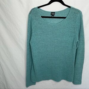 EILEEN FISHER Sweater Cotton Tape Yarn Women’s Size L Blue Green VTG Beach Open
